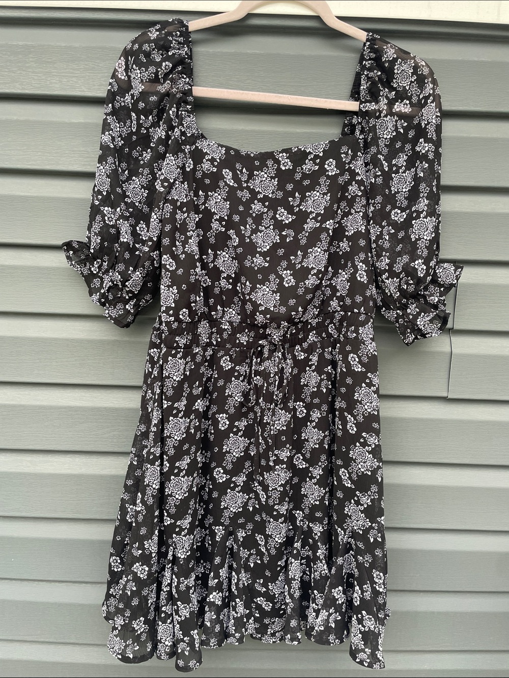 Trixxi Black Midi Dress with White Floral Pattern